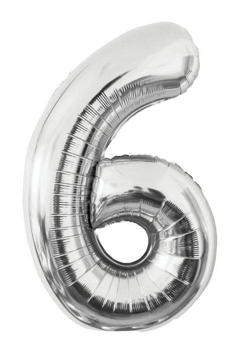 Folieballong nummer 6 H60 cm sølv 